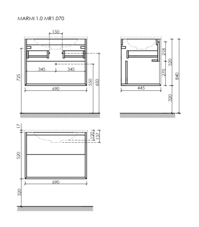 Тумба под раковину Sancos Marmi 1.0 MR1.070ECH 70х40 подвесная цвет коричневый